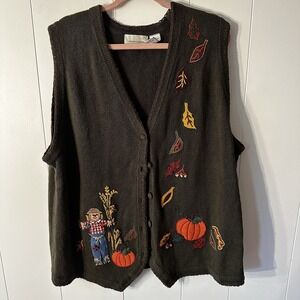 Lemon Grass Women's Olive Green Sweater Best Fall/Autumn Embroidered Size 2X